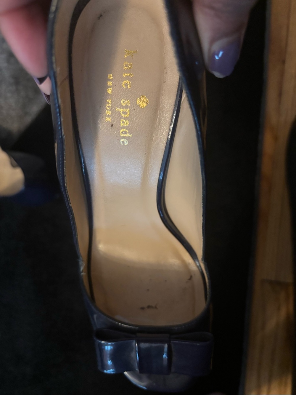kate spade Black Patent Leather Bow Peep-Toe Pumps